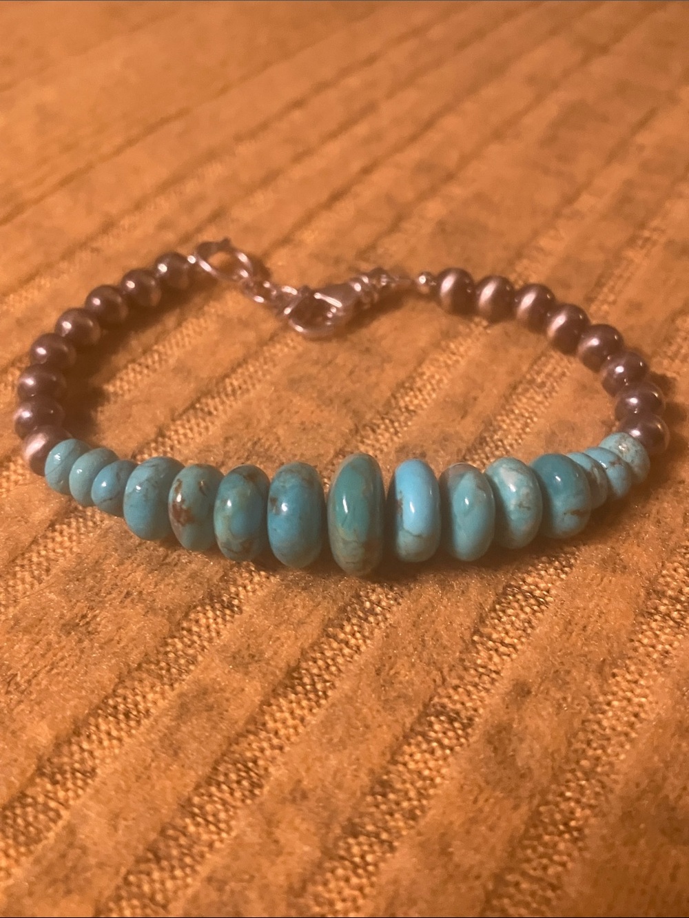 Genuine Kingman Turquoise Blue Green Graduated Beaded Navajo Gemstone Bracelet